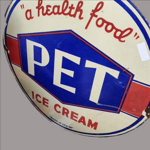 Ice Cream Vintage Porcelain Enamel Sign - Blue, Red, Cream